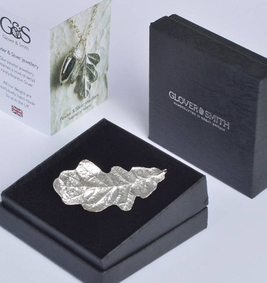 Heart of Oak leaf Pewter Brooch